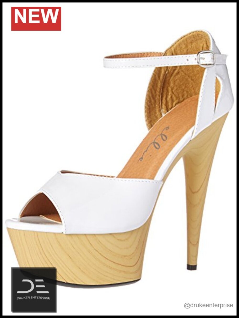 White Platform Heeled Sandals Open Toe Buckle Ankle Strap